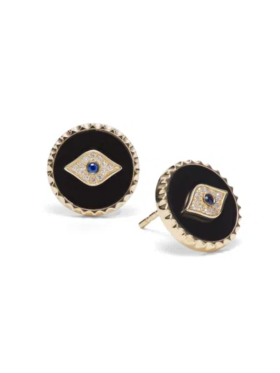 Effy Women's 14k Yellow Gold, 3.00 Tcw Onyx, Sapphire & 0.06 Tcw Diamond Stud Earrings