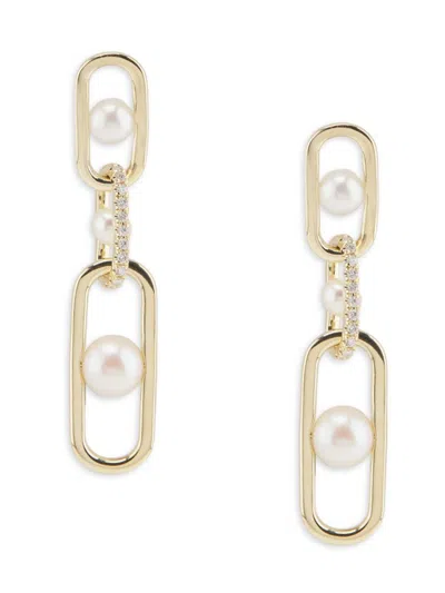 Effy Women's 14k Yellow Gold, 4-6mm Freshwater Pearl & 0.21 Tcw Diamond Drop Earrings