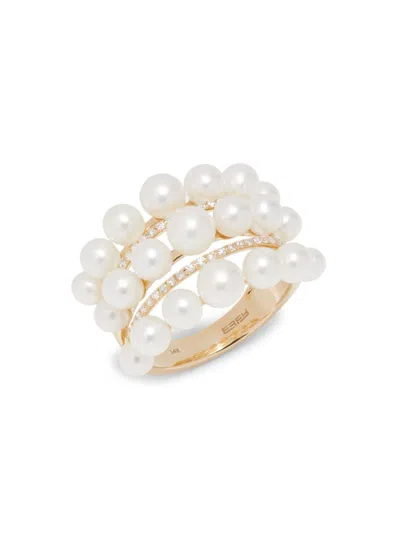Effy Women's 14k Yellow Gold, 4-6mm Freshwater Pearl & Diamond Ring