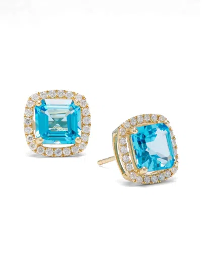 Effy Women's 14k Yellow Gold, 4.05 Tcw Blue Topaz & 0.33 Tcw Diamond Halo Stud Earrings