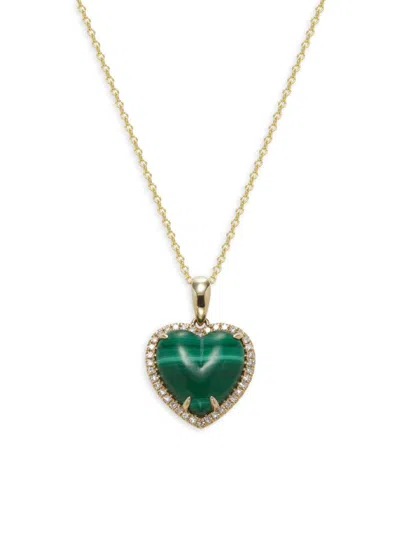 Effy Women's 14k Yellow Gold, 4.90 Tcw Malachite & 0.15 Tcw Diamond Heart Pendant Necklace In Multi