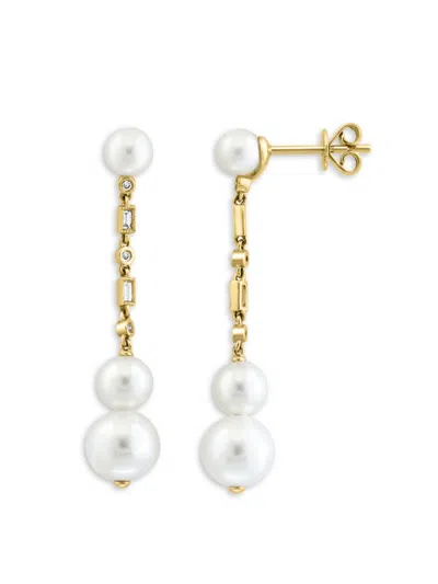 Effy Women's 14k Yellow Gold, 5-8mm Freshwater Pearl & Diamond Drop Earrings