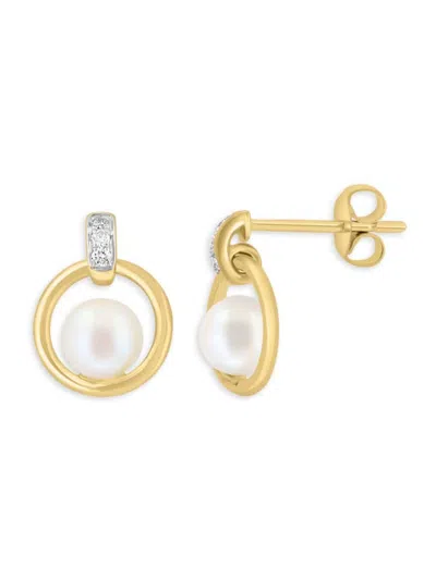 Effy Women's 14k Yellow Gold, 5mm Freshwater Pearl & Diamond Drop Earrings In Black
