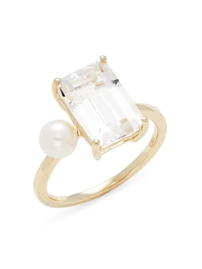 Effy Women's 14k Yellow Gold, 5mm Freshwater Pearl & White Topaz Ring