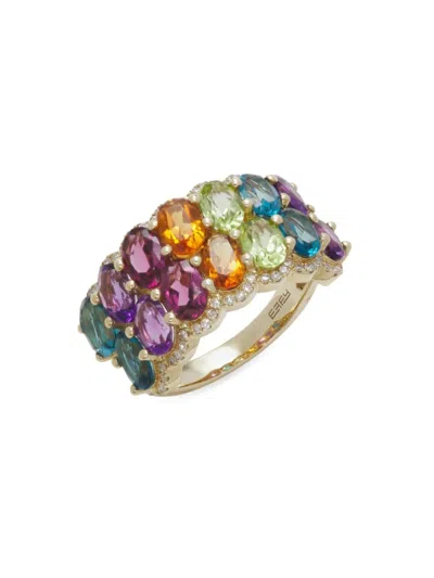 Effy Women's 14k Yellow Gold, 6.50 Tcw Multi-gemstone & 0.22 Tcw Diamond Ring