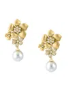 Effy Women's 14k Yellow Gold, 7mm Round White Freshwater Pearl & Diamond Floral Drop Earrings In Yellow Gold