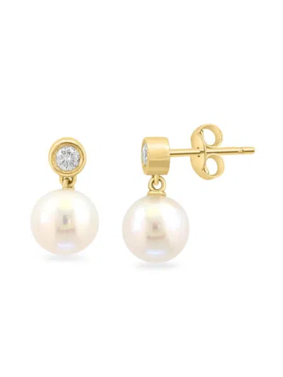Effy Women's 14k Yellow Gold, 8mm Freshwater Pearl & 0.17 Tcw Diamond Earrings