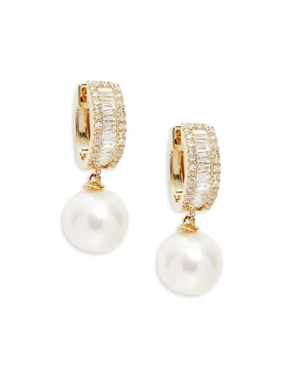 Effy Women's 14k Yellow Gold, 8mm Freshwater Pearl & Diamond Drop Earrings