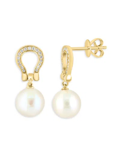 Effy Women's 14k Yellow Gold, 8mm Freshwater Pearl & Diamond Drop Earrings