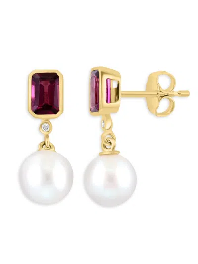 Effy Women's 14k Yellow Gold, 8mm Freshwater Pearl & Multi Stone Drop Earrings