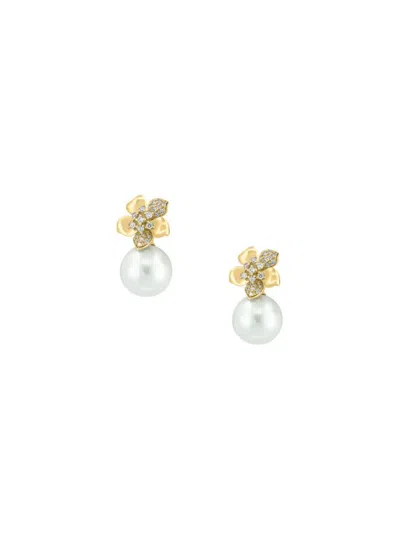 Effy Women's 14k Yellow Gold, 9mm Freshwater Pearl & Diamond Drop Earrings