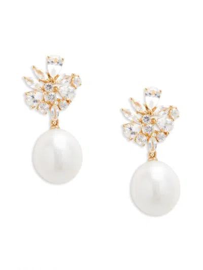 Effy Women's 14k Yellow Gold, 9mm Pearl & Sapphire Drop Earrings