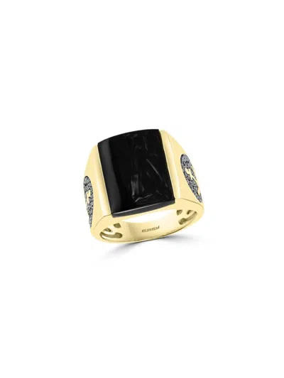 Effy Women's 14k Yellow Gold, Agate & Black Diamond Signet Ring