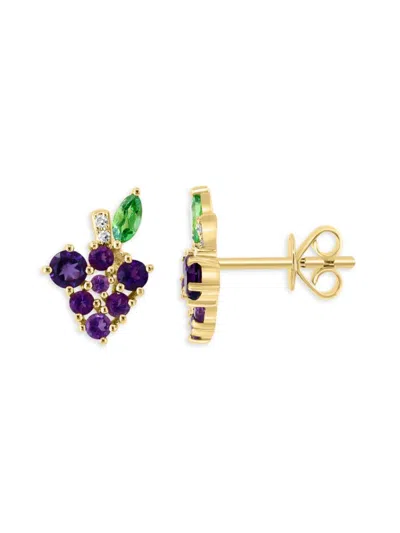 Effy Women's 14k Yellow Gold, Amethyst, Tsavorite & Diamond Grape Stud Earrings In Gray