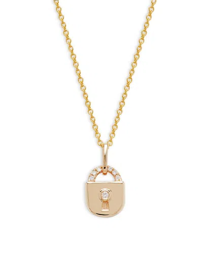 Effy Women's 14k Yellow Gold & 0.04 Tcw Diamond Lock Pendant Necklace