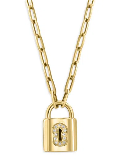 Effy Women's 14k Yellow Gold & 0.05 Tcw Diamond Lock Pendant Necklace