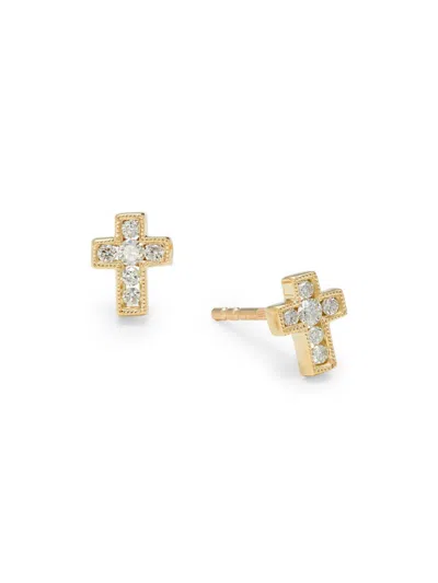 Effy Women's 14k Yellow Gold & 0.13 Tcw Diamond Cross Stud Earrings