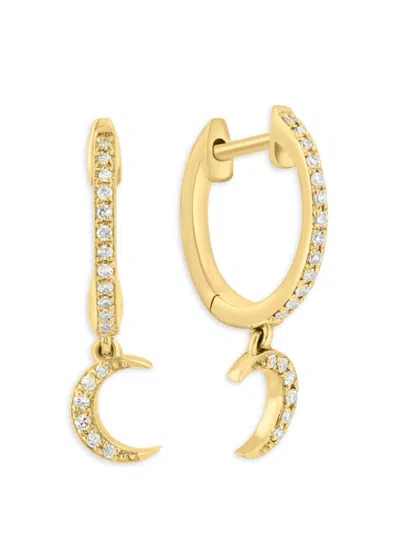 Effy Women's 14k Yellow Gold & 0.14 Tcw Diamond Moon Huggie Hoop Earrings