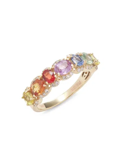 Effy Women's 14k Yellow Gold & 0.17 Tcw Diamond & Multi Sapphire Ring