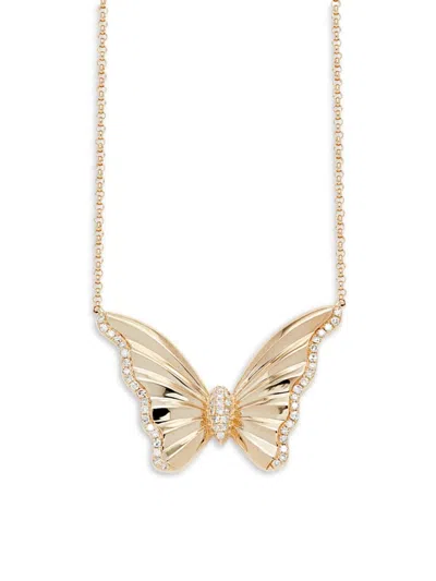 Effy Women's 14k Yellow Gold & 0.2 Tcw Diamond Butterfly Pendant Necklace/18"