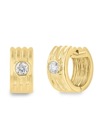 Effy Women's 14k Yellow Gold & 0.37 Tcw Textured Diamond Huggie Earrings