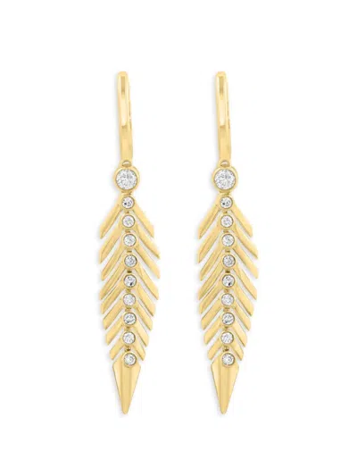 Effy Women's 14k Yellow Gold & 0.52 Tcw Diamond Feather Drop Earrings
