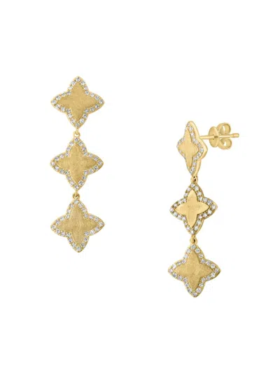 Effy Women's 14k Yellow Gold & 0.64 Tcw Diamond Clover Drop Earrings