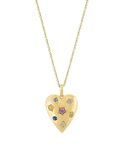 Effy Women's 14k Yellow Gold & Multi Color Sapphire Heart Pendant Necklace