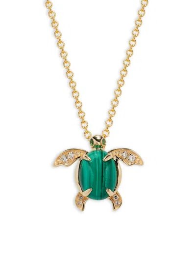 Effy Women's 14k Yellow Gold & Multi Stone Turtle Pendant Necklace In Green