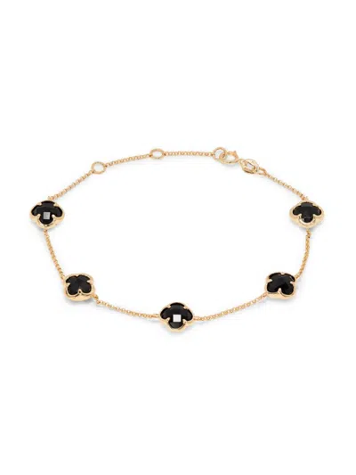 Effy Women's 14k Yellow Gold & Onyx Clover Station Bracelet