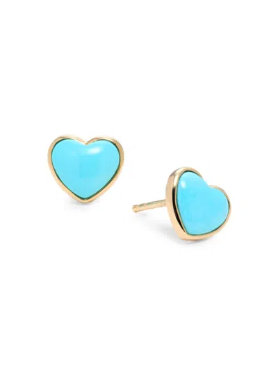 Effy Women's 14k Yellow Gold & Turquoise Heart Stud Earrings
