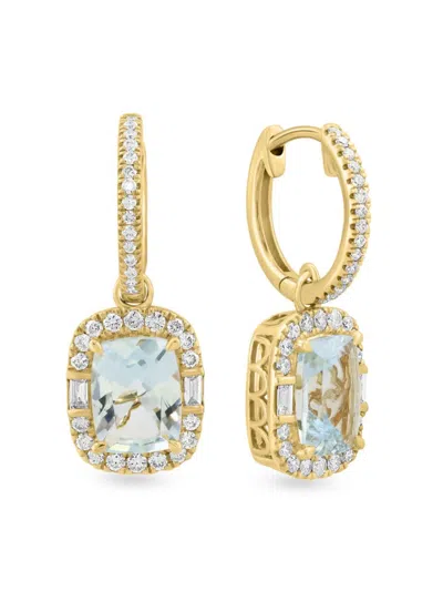 Effy Women's 14k Yellow Gold, Aquamarine & Diamond Drop Earrings