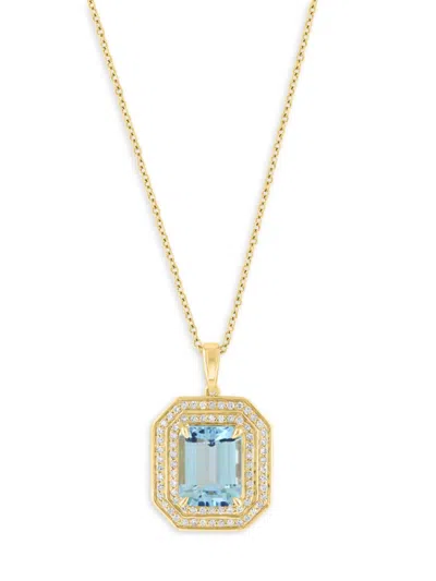 Effy Women's 14k Yellow Gold, Aquamarine & Diamond Pendant Necklace