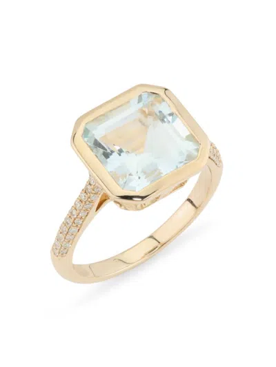 Effy Women's 14k Yellow Gold, Aquamarine & Diamond Ring
