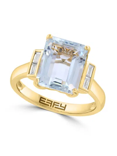 Effy Women's 14k Yellow Gold, Aquamarine & Diamond Ring