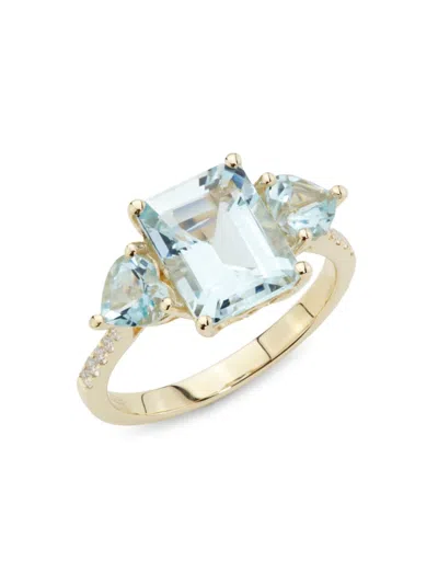 Effy Women's 14k Yellow Gold, Aquamarine & Diamond Ring