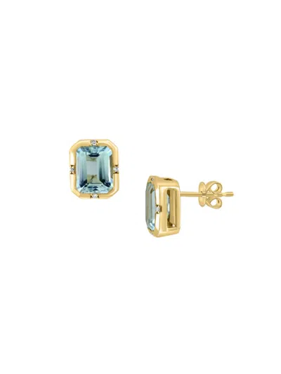 Effy Women's 14k Yellow Gold, Aquamarine & Diamond Stud Earrings