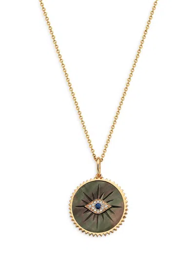 Effy Women's 14k Yellow Gold, Black Mother Of Pearl, Sapphire & Diamond Pendant Necklace