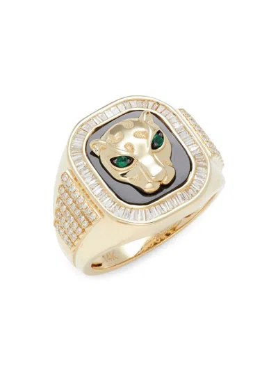 Effy Women's 14k Yellow Gold, Black Onyx, Emerald & Diamond Ring