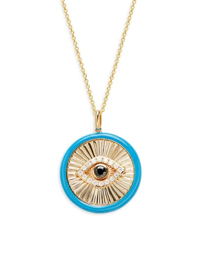 Effy Women's 14k Yellow Gold, Blue Enamel, Sapphire & Diamond Evil Eye Pendant Necklace