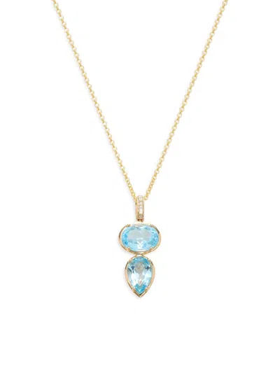 Effy Women's 14k Yellow Gold, Blue Topaz & Diamond Pendant Necklace