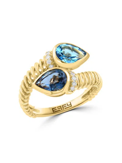 Effy Women's 14k Yellow Gold, Blue Topaz, London Blue Topaz & Diamond Ring In Multi