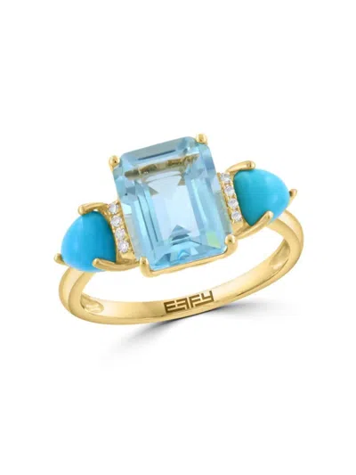 Effy Women's 14k Yellow Gold, Blue Topaz, Turquoise & Diamond Ring In Multi