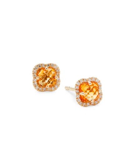 Effy Women's 14k Yellow Gold, Citrine & Diamond Clover Stud Earrings