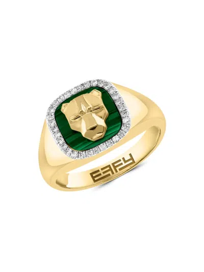 Effy Women's 14k Yellow Gold Diamond 0.25 Tcw & Malachite Signet Ring