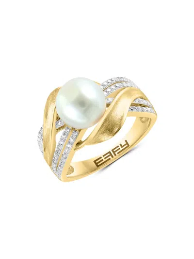Effy Women's 14k Yellow Gold Diamond 0.26 Tcw & Freshwater Pearl Ring