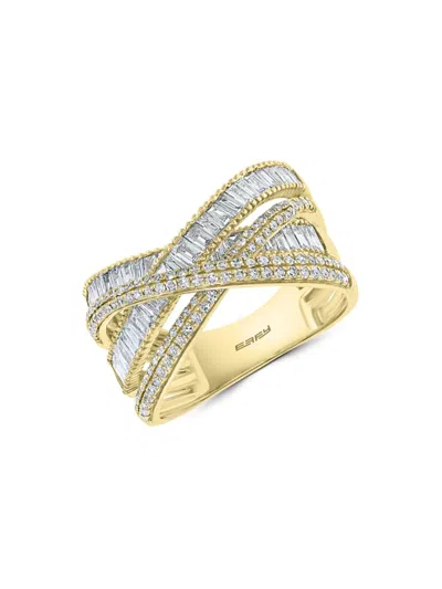 Effy Women's 14k Yellow Gold Diamond 1.16 Tcw Crossover Ring In Blue