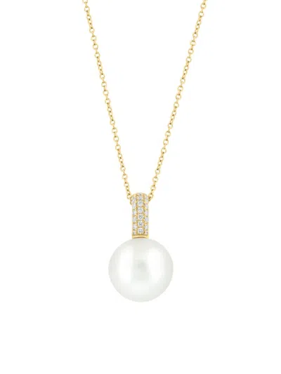 Effy Women's 14k Yellow Gold, Diamond & 12mm White Fresh Water Pearl Necklace