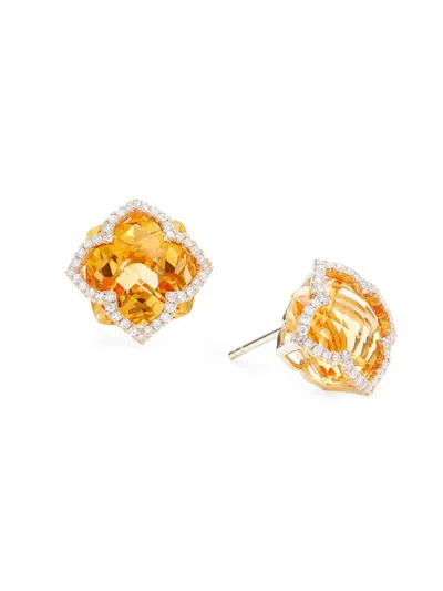 Effy Women's 14k Yellow Gold, Diamond & Citrine Stud Earrings