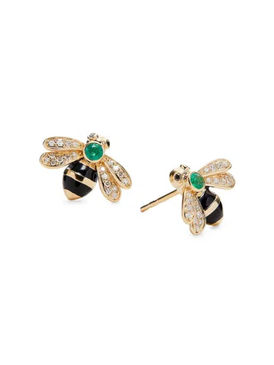 Effy Women's 14k Yellow Gold, Diamond & Emerald Earrings